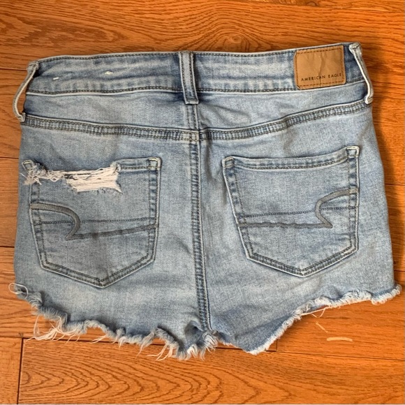 American Eagle Womens Hi-Rise Shortie Jean Shorts Blue Distressed size 0 - Picture 3 of 7